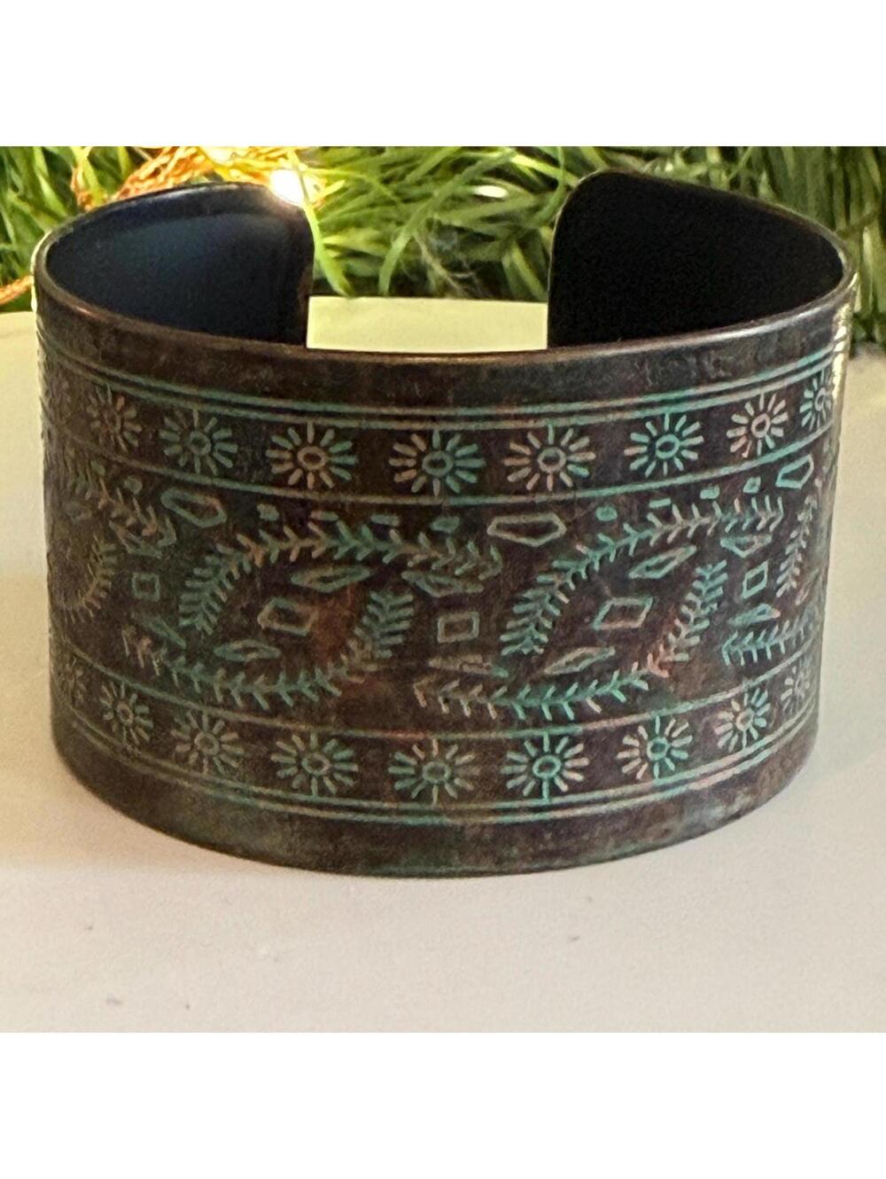 Metal Bracelet with Etched Design from India